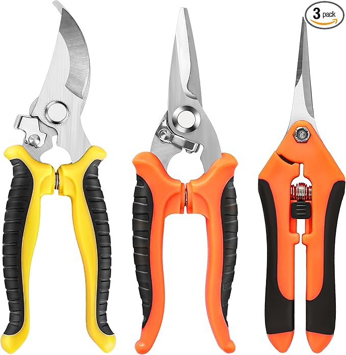3 Pack Garden Pruning Shears, Stainless Steel